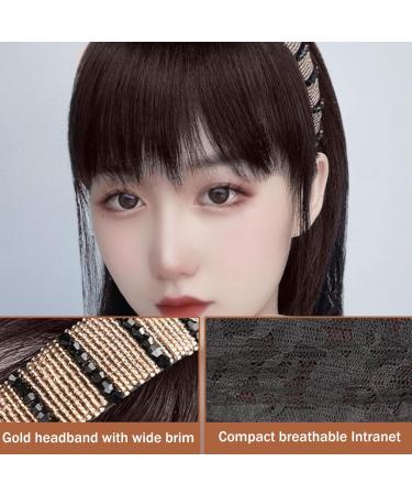 Headssband with Bangs 9.8 inch Clip on Bangs Synthetic Rhinestone Stylish Natural Bangs Hair Clip for Women Girls Brown Drk Brown - Buy Online on GoSupps.com