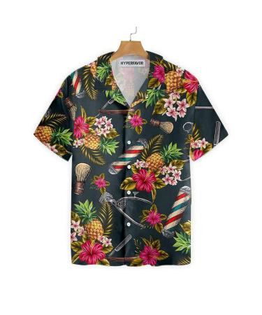 HYPERFAVOR Tropical Barber Shirts for Men- Casual Short Sleeve Barber Shirt Men- Unique Barber Hawaiian Shirts for Men Medium V7