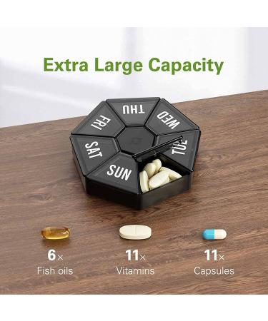 TookMag Weekly Pill Organizer 7 Day Large Daily Pill Case - Portable Travel Medicine Box for Pills, Vitamins, Fish Oil - Black, 1 Pack - Buy Online on GoSupps.com