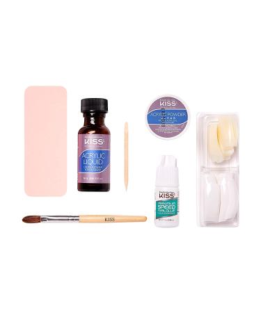 KISS French Acrylic False Nails Sculpture Kit - Natural & French Manicure | Bubble-Free Nail Tips with Acrylic Liquid, Powder & Glue - Includes Application Brush and 40 Fake Nails - Buy Online on GoSupps.com