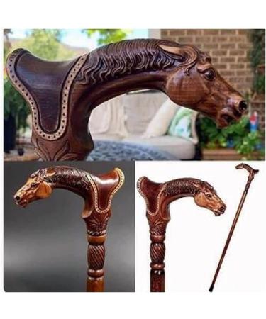 Art Wooden Cane Crutches HorseadHead Carving Cane Strong Walkers Traditional Style Animal Carved Wooden Stick - Buy Online on GoSupps.com