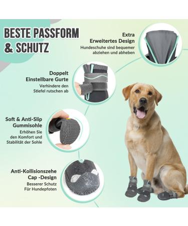 Slowton Waterproof Dog Shoes - Non-Slip Boots for Small/Medium Dogs - Reflective Velcro Fastener - Winter Paw Protection - Gray Size 2 (4 Pieces) - Buy Online on GoSupps.com