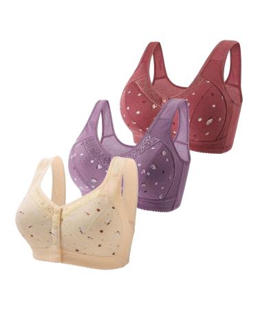 2024-3 pieces of women's bras with side buckle top edge without a steel ring seamless steel adaptation yoga sleep large bra wireless oversize Khaki 105