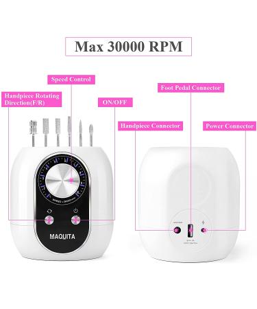 MAQUITA 30000RPM Electric Nail Drill Machine - Professional Manicure Set for Acrylic & Gel Nails - Includes Drill Bits and Sanding Bands - White - Ideal for Home and Salon Use - Buy Online on GoSupps.com