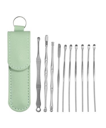 VOCOSTE 10 Pcs Earwax Cleaning Tool Kit Portable Stainless Steel Earwax Cleaner Tool Set with Storage Pouch Green - Buy Online on GoSupps.com