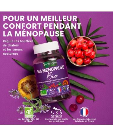 Santarome Bio - Organic Ma Menopause Gummies | Menopause Food Supplement | Hot Flashes & Night Sweats - Maca Sage Lingonberry | 60 gummies-1 month| Vegan| Made In France | Blackberry taste - Buy Online on GoSupps.com