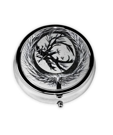 The Abstractionist Treeround Pill Box 3 Compartment Round Pill Box Organizer Portable Travel Pill Box for Traveling. Black