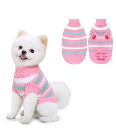 Lynine dog sweater knitted dog sweater small dog warm sweater for dogs striped dog sweater comfortable and soft winter puppy sweater for small dogs and cats (L pink) l pink