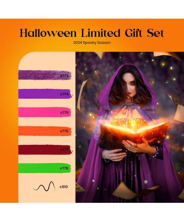 Beetles Halloween Gel Nail Polish Set - 6 Colors Witches Spellbook Collection with Stickers & Rings | Shimmer Pink Purple & Orange for Parties & Gifts - Buy Online on GoSupps.com