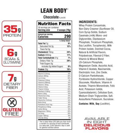 Lean Body All-in-One Chocolate Meal Replacement Shake. 35g Protein Whey Blend 7g Healthy Fats & Fibre 22 Vitamins and Minerals No Artificial Colours Gluten Free LABRADA Chocolate 39.52 Ounce (Pack of 1) - Buy Online on GoSupps.com