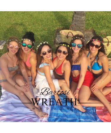 BARTOSI Boho Floral Headband - Handmade Flower Crown for Bride Wedding, Pink Hair Wreath with Ribbon - Adjustable Hair Accessories for Women and Girls - Buy Online on GoSupps.com