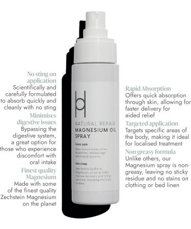 Harrogate Organics Natural Repair Magnesium Spray 150ml - Ultra Pure for Sleep, Muscle Repair, Restless Legs & Menopause Relief - Buy Online on GoSupps.com