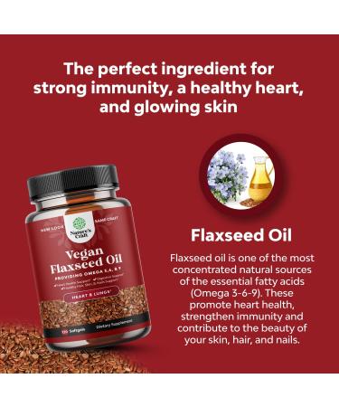 Organic Vegan Flaxseed Oil Softgels 1000mg - Cold Pressed Omega 3 Supplement for Hair, Skin, Nails, Heart & Brain Health - Plant Based ALA, Omega 3 6 9 - Buy Online on GoSupps.com