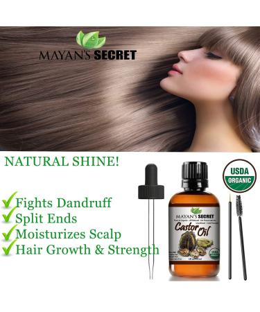Mayan's Secret 4oz Pure Castor Oil Organic Cold Pressed Unrefined Glass Bottle - Moisturizing & Healing for Dry Skin, Hair Growth - Skin, Hair Care, Eyelashes - Huge 4oz - Buy Online on GoSupps.com