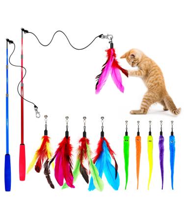 OODOSI Cat Toys Wand, Retractable Cat Wand Toy and Replacement Refills, Interactive Cat Toys for Cat and Kitten Exercise Color A