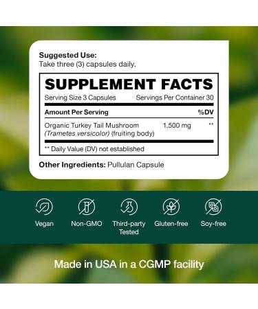 Organic Turkey Tail Mushroom Supplements - DNA Verified Immune System Booster with Beta Glucans | Non-GMO, Vegan, Gluten-Free - Buy Online on GoSupps.com