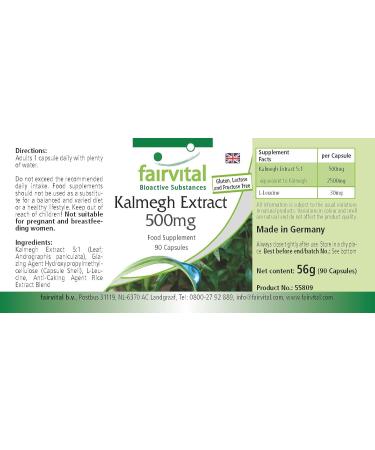 Fairvital Kalmgh Extract 500 mg - 90 Vegan Capsules | High Dose 5-Fold Extract from Kalmegh Leaf - Quality Checked - Made in Germany - Buy Online on GoSupps.com