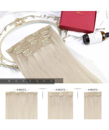 Moresoo Platinum Blonde Clip in Hair Extensions - 12 Inch Real Human Hair, 5 Pieces/70g #60 - 30cm - Buy Online on GoSupps.com