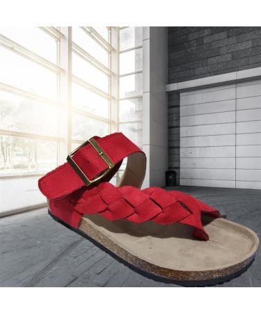 Cork Orthotic Thong Sandals with Arch Support - Women's Leopard Print Sliders in Red, Size 6 US - Buy Online on GoSupps.com
