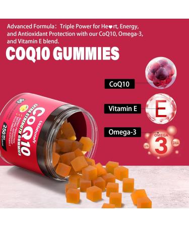 Buy Sugar Free CoQ10 Gummies 250mg - Vegan Heart & Energy Support Omega-3 Antioxidant - 90 Chewable Orange Flavored Gummies - Buy Online on GoSupps.com