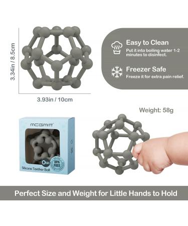MCGMITT Teething Toy for Babies 6 Months - Baby Teether Ball Grasping Toy with Soft Sensory Texture - BPA-free Silicone Teether for Newborns - Greenish Grey - Buy Online on GoSupps.com