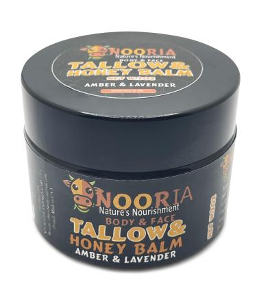 NOORIA: Handmade Tallow Honey Balm (/Herb-Infused) - Grass-Fed Tallow & Raw Honey for Deep Hydration & Skin Health - All Skin Types Body & Face - Amber & Lavender - 2 oz (2 oz Amber and Lavender) Amber and Lavender 1 Ounc