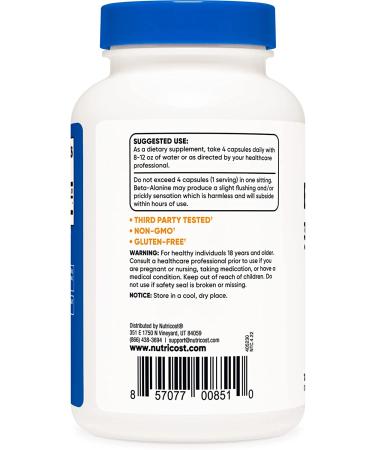 Nutricost Beta-Alanine Capsules 3400mg - Potent 30 Servings - Gluten Free & Non-GMO - 120 Count - Buy Online on GoSupps.com