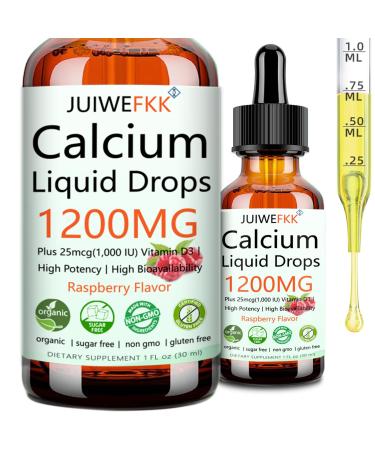 Calcium 1200mg with Vitamin D3 Liquid Drops, Extrat Strength 4-in-1 Calcium Citrate w. Vitamin D3 K2 B12 for Adult & Kids, Support Immune Bone Teeth Colon Heart Health, Non GMO Gluten Free 30 Servings