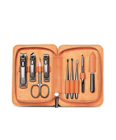 Manicure Set Stainless Steel Nail Clippers Set Personal Care Tools Exfoliating 9-Piece Orange Man and Woman Manicure Nail Clippers Kit