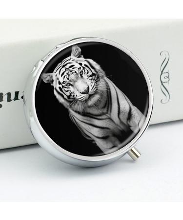 Round Tiger Print Pill Box | 3-Compartment Metal Organizer | Portable Decorative Medicine Case - Buy Online on GoSupps.com