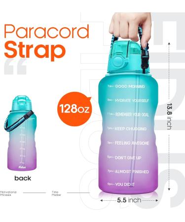 Fidus 1 Gallon Motivational Water Bottle - BPA Free, Leakproof with Time Marker & Straw - Green/Purple Gradient - Buy Online on GoSupps.com