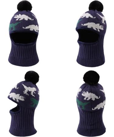 XIAOHAWANG Kids Winter Hood Hat with Earflaps and Fleece Lining - Navy Dinosaur Design | Ages 3-10 - Buy Online on GoSupps.com