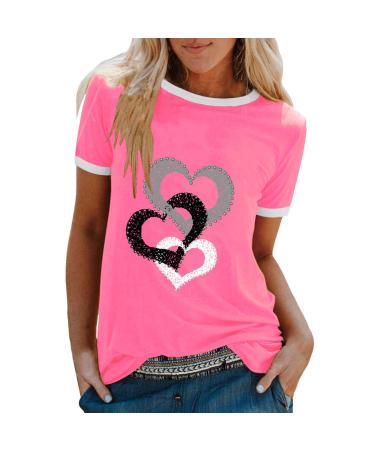Deepclaoto Crop Tops for Women,Short Sleeved T Shirt Casual O Neck Print Pullover Loose Fashion Blouse Tops A-pink Small