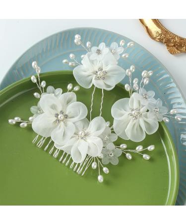 SOBEIT Wedding Hair Comb Set - Flower Pearl Bridal Accessories for Bride, Bridesmaid - Elegant Hair Pieces for Women and Girls - Buy Online on GoSupps.com