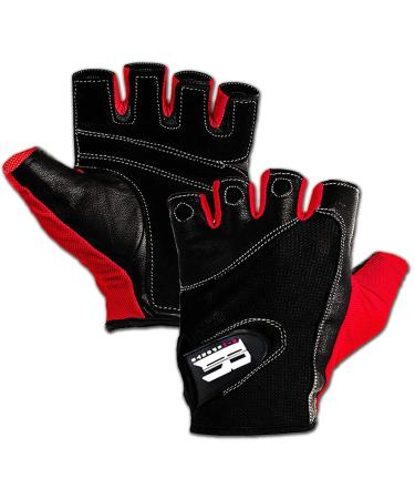 RIMSports Workout Gloves for Men and Women - Breathable Weight Lifting Gloves for Gym, Exercise, Weightlifting, Cycling, Rowing, Training Leather Palm Padded Thumb Protected Against Calluses Blister Red Medium