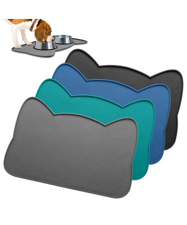 IYYI Cat Food Mat, Silicone Dog Bowl Mat for Food and Water, Waterproof Non Slip Pet Feeding Mat, Raised Edge Dog Food Tray to Stop Food Spills and Water Messes on Floor Gray+M