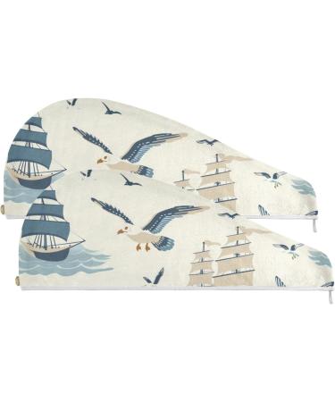 Seagull Boat Hair Towel 2 Pack - Super Absorbent Quick Dry Hair Turbans for Women & Girls | Ideal Hair Drying Solution - Buy Online on GoSupps.com