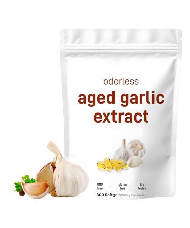 Aged Garlic Extract 7500mg Organic 2-Year Matured Aged Garlic Capsules for Heart & Immune Support Non-GMO Odorless Garlic Supplement 300 Softgels 1 Pack 300 Count (Pack of 1)