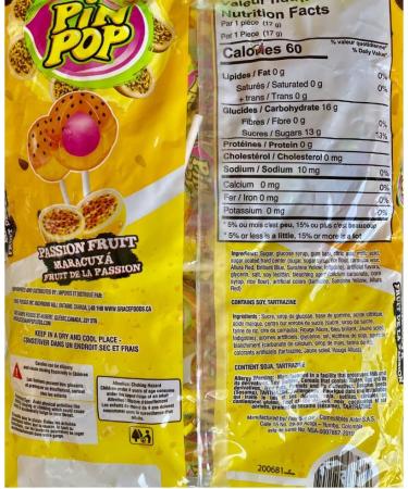 Pin Pop Passion Fruit Flavored Individually Wrapped Lollipops With a Chewy Bubble Gum Center. Each Package contains 24 pieces 408 grams - Buy Online on GoSupps.com