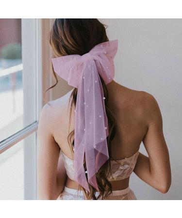 Pink Pearl Bow Veil Hair Clip for Women and Girls | Tulle Bridal Hair Accessory - Buy Online on GoSupps.com