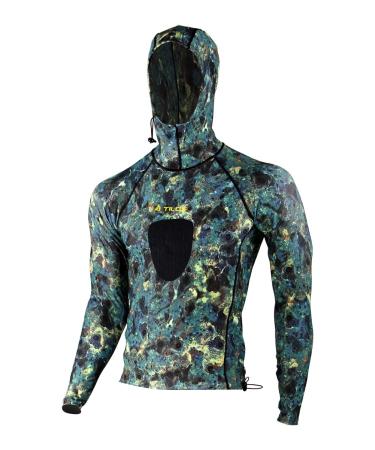 Tilos Camouflage 5.5oz Spearfishing UPF 50+ Rash Guard w/Hood X-Large Camo Green