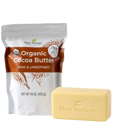 Plant Therapy Organic Cocoa Butter Raw, Unrefined USDA Certified 16 oz Bar For Body, Face and Hair 100% Pure, Natural Moisturizer For Dry Skin, DIY