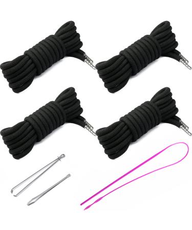 Anjpuy 4Pcs 53'' Drawstring Cords Replacement Drawstrings with 3 Style Easy Threader for Sweatpants Shorts Pants Hoodies(Black) Black 135cm