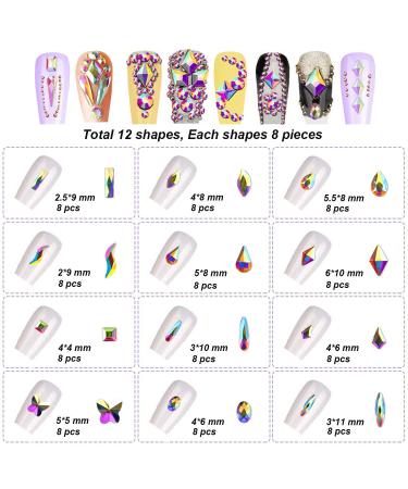 FITDON Nail Rhinestones Set - Multi-Shape AB Glass & Clear Crystal Nail Art Accessories - Buy Online on GoSupps.com