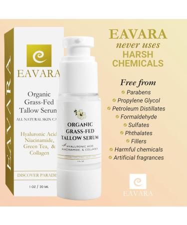 Eavara Beef Tallow Serum for Men & Women - Grass Fed All-Natural Tallow with Hyaluronic Acid, Collagen & Jojoba Oil - Firms & Reduces Wrinkles - Made in USA, Sensitive Skin Safe - 1.0 Fl Oz - Buy Online on GoSupps.com