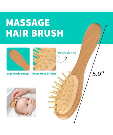 Goat Baby Hair Brush Set with Wooden Comb and Silicone Bath Brush - Safe Natural Hair Care Kit for Newborns and Toddlers - Buy Online on GoSupps.com