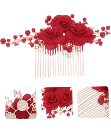 DOITOOL Red Rose Hair Clip Wedding Headpiece Hair Pin Hair Claw Clips for Women Flower Hair Clips Flower Hair Accessories Women Hair Accessories Bridal Headdress Comb Bride Chinese Style - Buy Online on GoSupps.com
