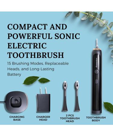 Electric Toothbrush for Adults - Sonic Waterproof 15 Modes Replaceable Heads | Rechargeable Plaque Remover with Charging Base & Travel Cap - Buy Online on GoSupps.com