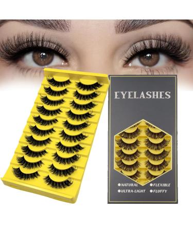 10 Pairs Russian Strip Lashes Thick Fluffy Natural False Eyelashes Cat Eye Lashes Individual Thick Cluster Lashes 17MM Length DD Curl Fake Anime Lashes Big Wispies Eyelashes Faux Mink Lashes 10 Pairs DD1001
