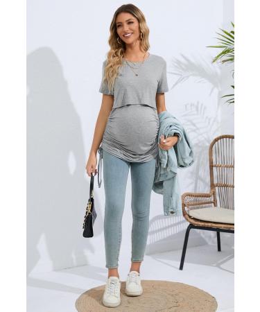 Sosolism 4 in 1 Maternity Nursing Dress XXL Light Grey - Short Sleeve Side Drawstring Top for Breastfeeding Women - Buy Online on GoSupps.com